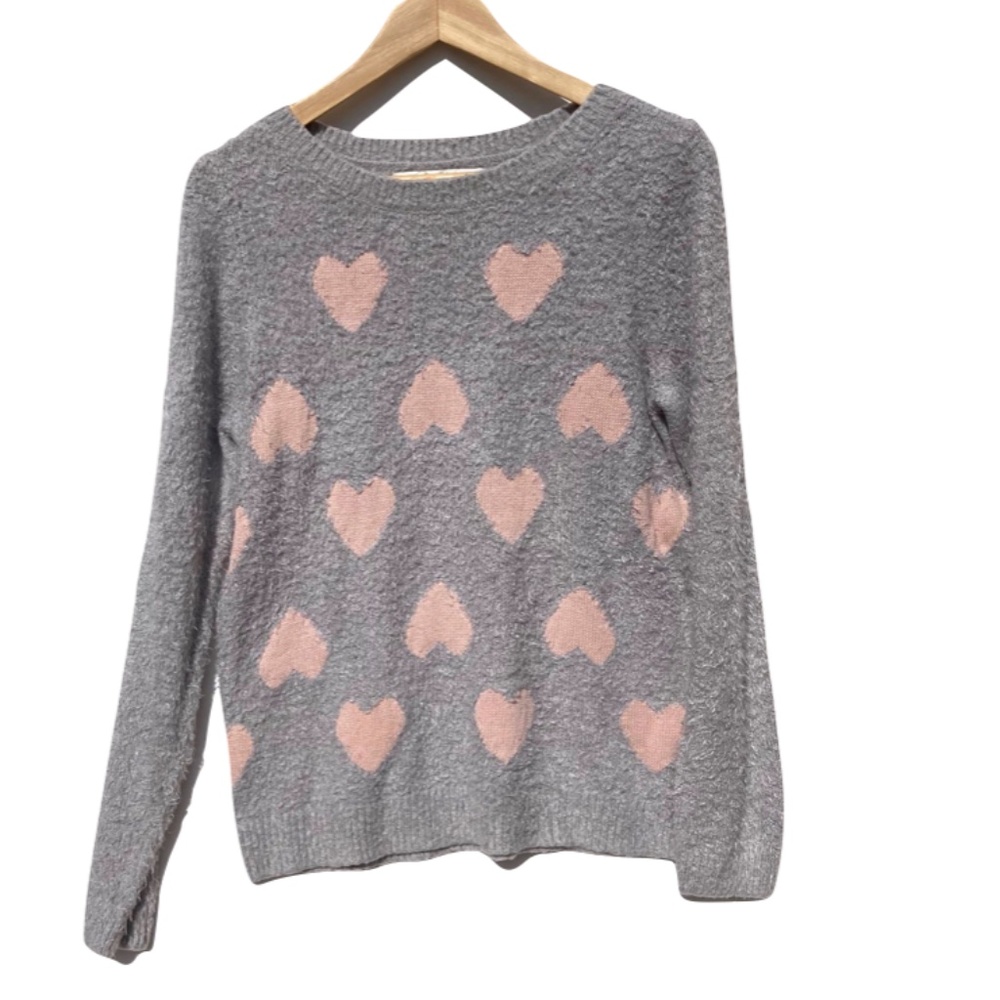 Lauren Conrad Grey & Baby Pink Heart Sweat…